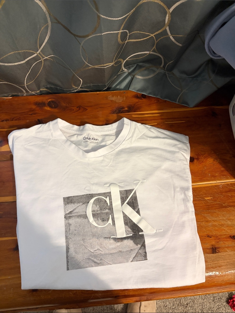 Calvin Klein White Tee with Gray CK Square Graphic